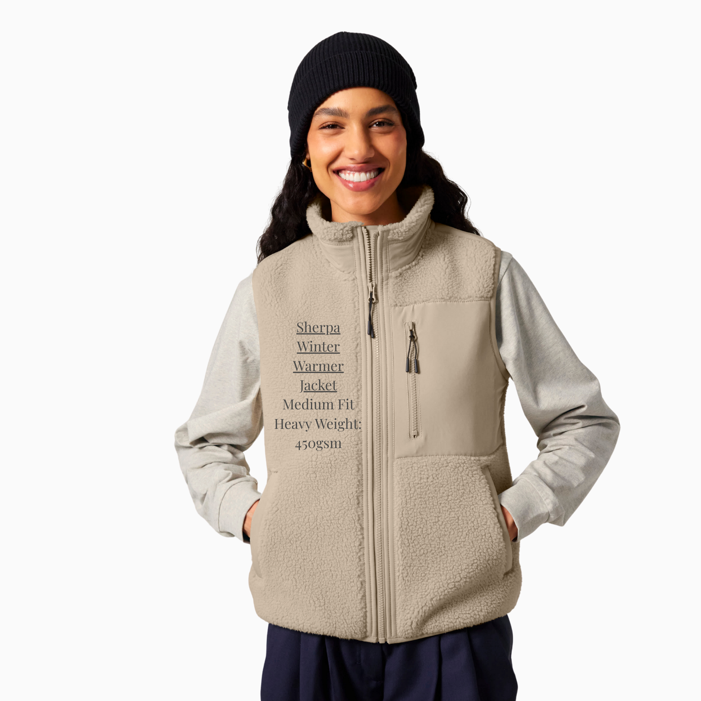 Kind Sherpa Sleeveless Zipper Jacket (Design on the back)