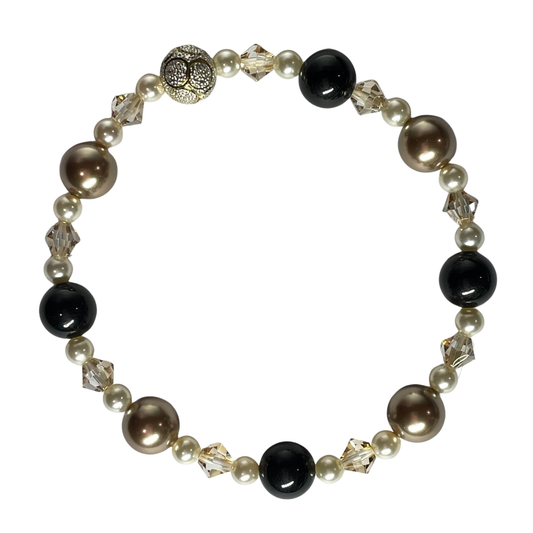 Swarovski Crystal Bracelet | Bronze Pearls & Black Beads (AU)
