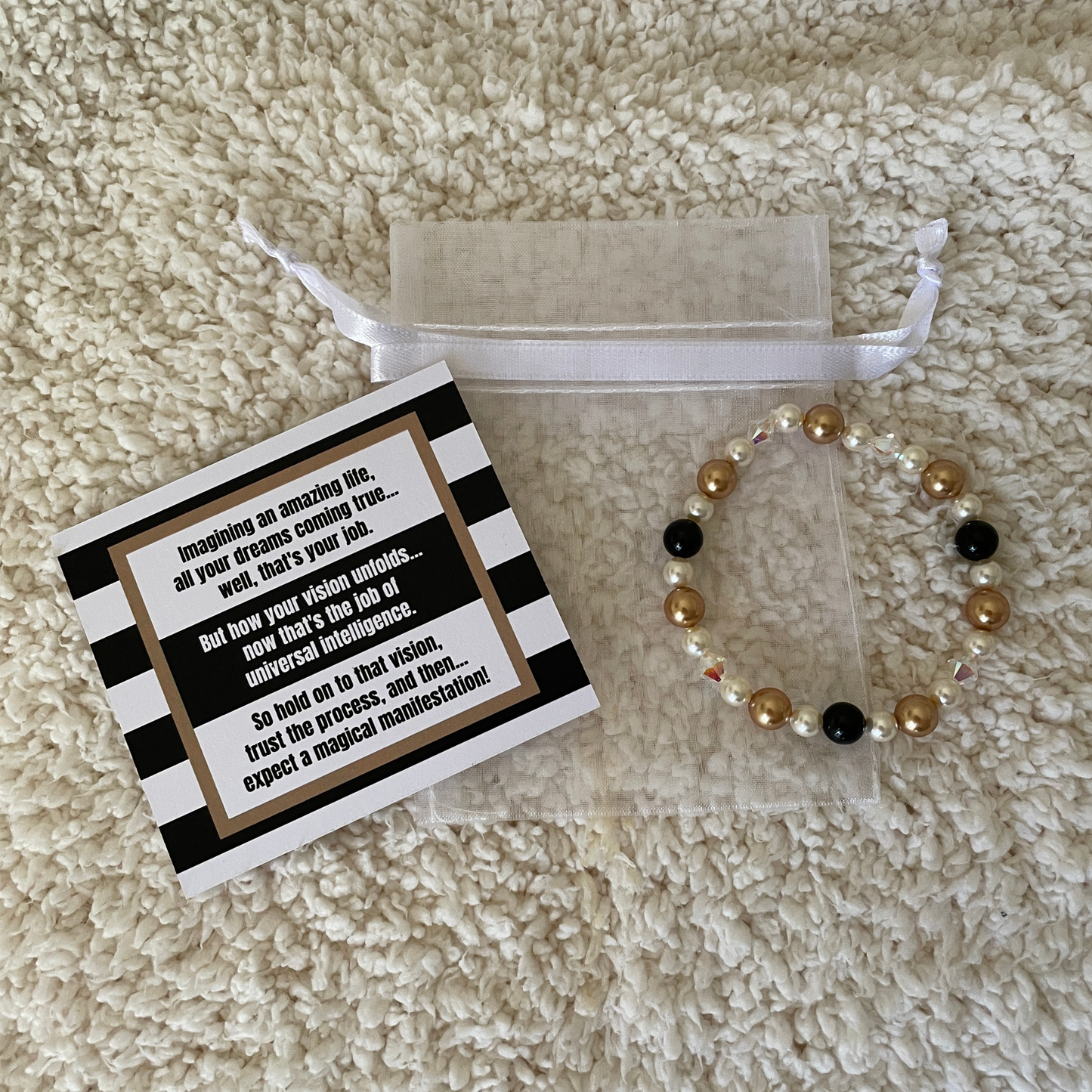 Swarovski Crystal Bracelet | Gold Pearls & Black Beads (AU)