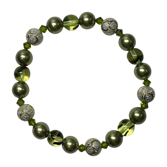 Swarovski Crystal Bracelet | Olive Green & Silver (AU)